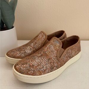 Sofft Brown/Silver Foil Leather Slip-On Casual Sneakers